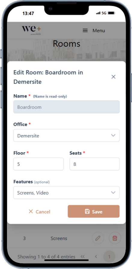 Screenshot Booking Tool mobiel